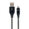 CABLE USB2.0/8-PIN (LIGHTNING) PREMIUM COTTON BRAIDED - 2M - CABLEXPERT CC-USB2B-AMLM-2M-BW, BLACK/WHITE, USB 2.0 A-PLUG TO 8-PIN, BLISTER