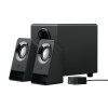 SPEAKERS 2.1  LOGITECH Z213, 7W (4W + 2X1.5W)  POWER AND VOLUME CONTROLS ON WIRED CONTROL POD, BASS CONTROL ON BACK OF SUBWOOFER, BLACK