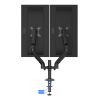 ARM FOR 2 MONITORS 13"-31.5" -  AOC AD110DX WITH INTEGRATED USB HUB, BLACK, USB HUB: USB-C + USB3.0, DESK CLAMP/GROMMET, ALUMINUM STRUCTURE, GAS SPRING, HEIGHT ADJUSTMENT, MAX.LOAD: 2-9KG, TILT: '-90°~+85°, SWIVEL:180°, ROTATION: 360°, HIDDEN CABLE MANAGE