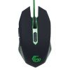 GEMBIRD MUSG-001-G, GAMING OPTICAL MOUSE, 2400DPI ADJUSTABLE, 6 BUTTONS,  ILLUMINATED SCROLL WHEEL, LOGO AND SIDE ACCENTS; NON-SLIP RUBBERIZED ERGONOMIC DESIGN, PRACTICAL TANGLE FREE NYLON MESH CABLE, USB, BLACK-GREEN