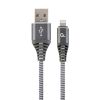 CABLE USB2.0/8-PIN (LIGHTNING) PREMIUM COTTON BRAIDED - 2M - CABLEXPERT CC-USB2B-AMLM-2M-WB2, SPACEGREY/WHITE, USB 2.0 A-PLUG TO 8-PIN, BLISTER