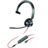 POLY BLACKWIRE 3315-M MONO MICROSOFT TEAMS CERTIFIED USB-С HEADSET, 3.5 MM, MICROPHONE NOISE-CANCELING, SOUNDGUARD, DSP, RECEIVE OUTPUT FROM 80 HZ-20 KHZ, MICROPHONE 100 HZ-10 KHZ, CALL ANSWER/IGNORE/END/HOLD, REDIAL, MUTE, VOLUME +/-, CABLE LENGTH 215CM,