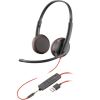 POLY BLACKWIRE 3225 STEREO USB-A HEADSET +3.5MM PLUG (BULK), MICROPHONE NOISE-CANCELING, SOUNDGUARD, DSP, RECEIVE OUTPUT FROM 20 HZ-20 KHZ, MICROPHONE 100 HZ-10 KHZ, CALL ANSWER/IGNORE/END/HOLD, REDIAL, MUTE, VOLUME +/-, OEM, CABLE LENGTH 227CM