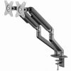 ARM FOR 2 MONITORS 17”-32” - GEMBIRD MA-DA2-05, STEEL (1.35 MM), GAS SPRING 2-9 KG PER DISPLAY, VESA 75/100, ARM ROTATES, EXTENDS AND RETRACTS, TILTS TO CHANGE READING ANGLES, AND ALLOWS TO ROTATE DISPLAY FROM LANDSCAPE-TO-PORTRAIT MODE, SPACE GREY