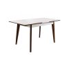 MASĂ EXTENSIBILĂ MG-A05 WHITE GLASS+BROWN LEGS 120/150X75