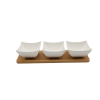 SET 3 BOLURI PATRATE CERAMICE PE SUPORT DIN BAMBUS