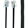 TELEPHONE HANDSET SPIRAL CORD, RJ10 (4P4C), 2 M, BLACK, TC4P4CS-2M
