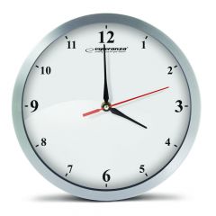 Clock Wall Esperanza DETROIT  EHC009W White,  30 cm, Aluminium frame, Quiet movement, hook for easy installation, Power: 1x AA battery (not included)