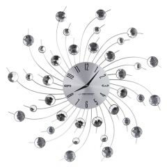 Clock Wall Esperanza GENEVA  EHC004 Grey,  50 cm, decorated with diamonds (acrylic glass), Aluminium clock surface, Quiet movement, hook for easy inst