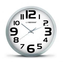 Clock Wall Esperanza ZURICH  EHC013W White,  25 cm, plastic frame, Quiet movement, hook for easy installation, Power: 1x AA battery (not included)