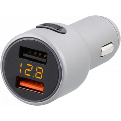 USB Car Charger - Tellur, CCY3 2xUSB (QC 3.0 + 2.4A), Type-C (2.4A), aluminium alloy, displays voltage, White  TLL151161