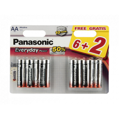 7872 Baterie Panasonic Alkaline Everyday, AA Blister 6 + 2 GRATIS,  LR6REE/8B2F