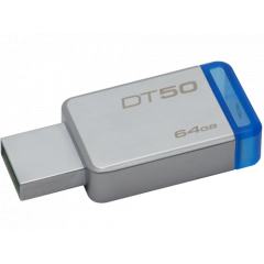64Gb  USB3.1  Kingston DataTraveler 50 64GB Silver/Blue, Metal  (Read 110 MByte/s, Write 15 MByte/s)  DT50/64G
