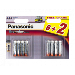 8008 Baterie Panasonic Alkaline Everyday, AAA Blister x 6 + 2 GRATIS,  LR03REE/8B2F