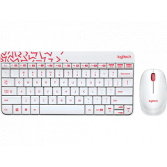 Logitech Wireless Combo MK240 Keyboard & Mouse, White/Vivid Red, Nano USB receiver, Retail