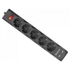 Prelungitor cu protectie Defender DFS751, black, 1.8 m, 5 sockets, 2 x USB