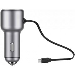 USB Car Charger - Tellur CCY2, 2xUSB (QC 2.4 + 2.4A), cablu Type-C, Silver TLL151151