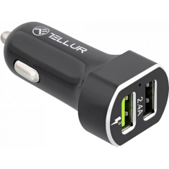 USB Car Charger - Tellur FCC6, 2xUSB (QC 3.0 + 1.5A), Black TLL151191