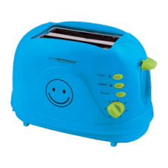 Toster Esperanza SMILEY EKT003B Blue, 750W, 3 in 1, Toasting, Reheating, Defrost frozen bread, Designed to prepare thick and thin toast, Electronic Ti