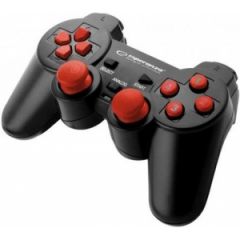 Gamepad Esperanza WARRIOR EGG102R  Black/Red, Vibration Game Pad, 15 buttons, 2 sticks, Ergonomic design, 2 modes (analog and digital), Soft sweat-res