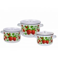 Набор кастрюль (1,5L/3,0L/4,5L) Клубничная поляна белые 1с33-13