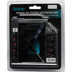Rack Caddy Spacer HDD/ SSD pentru CD/DVD Bay, pentru Notebook, Normal, 12mm, SPR-25DVDN