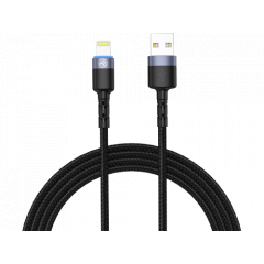 Cable USB - Lightning, cu LED, Nylon, 1.2m, Tellur Black  TLL155373