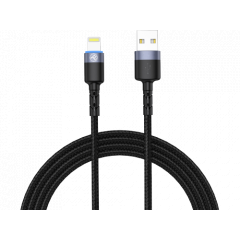Cable USB - Lightning, cu LED, Nylon, 2m, Tellur Black  TLL155324