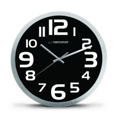 Clock Wall Esperanza ZURICH  EHC013K Black ,  25 cm, plastic frame, Quiet movement, hook for easy installation, Power: 1x AA battery (not included)