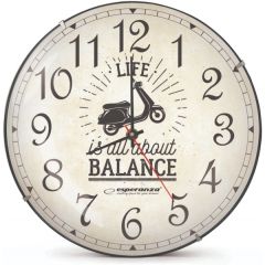 Clock Wall Esperanza SEATTLE  EHC018S White,  30 cm, Art paper clock disk, Quiet movement, hook for easy installation, Power: 1x AA battery (not inclu