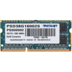 8GB DDR3-1600 SODIMM  Patriot Signature, PC12800, CL11, 1.5V  PSD38G16002S