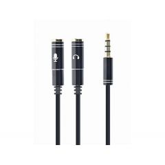 Gembird CCA-417M 3.5mm 4-pin plug to 3.5mm stereo + microphone sockets adapter cable, allows connecting standard headsets and microphones to tablets, netbooks, ultrabooks etc., 0.2m Black