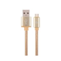 Gembird CCB-mUSB2B-AMCM-6-G, Gold, 1.8m, Cable USB2.0/Type-C Cotton braided  USB 2.0 A-plug to type-C plug, blister