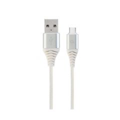Gembird CC-USB2B-AMLM-1M-BW2, Silver/White, 1m Cable USB2.0/8-pin(Lightning) Premium cotton braided USB 2.0 A-plug to 8-pin Lightning plug, blister