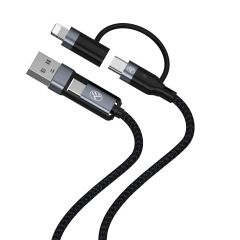 Cablu 4in1 Tellur USB/Type-C to Type-C (PD65W)/Lightning (PD20W), 1m, negru