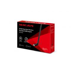 MERCUSYS MU6H AC650 High Gain Wireless Dual Band USB Adapter,SPEED: 200 Mbps at 2.4 GHz + 433 Mbps at 5 GHz,SPEC: 1× High Gain External Antenna, USB 2