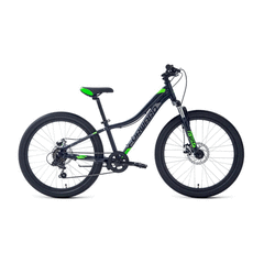 Велосипед подростковый FORWARD TWISTER 24 2.2 disc (24" 7 ск. Рост 12") 2020-2021, черный/ярко-зеленый