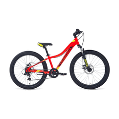 Велосипед подростковый FORWARD TWISTER 24 2.2 disc (24" 7 ск. Рост 12") 2020-2021, красный/ярко-зеленый