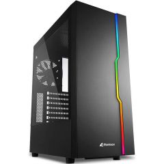Компьютерный корпус Case Sharkoon RGB SLIDER Black  ATX Case, Side Panel of Tempered Glass, no PSU, Tool-free, Cable Management, Front Panel ARGB LED Strip, Fans: Rear 1x120mm installed, ARGB Controller, 2x3.5" / 5x2.5", 2xUSB3.0, 1xUSB2.0, 1xHeadphones (