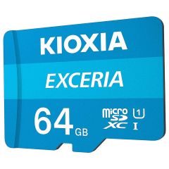 Карта памяти 64GB Kioxia Exceria LMEX1L064GG2 microSDHC, 100MB/s, (Class 10 UHS-I) + Adapter MicroSD->SD