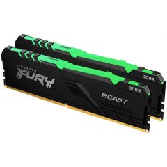 16GB (Kit of 2*8GB) DDR4-3733  Kingston FURY® Beast DDR4 RGB, PC29800, CL19, 1.35V, Auto-overclocking, Asymmetric BLACK low-profile heat spreader, Dynamic RGB effects Kingston FURY Infrared Sync technology, Intel XMP Ready (Extreme Memory Profiles)