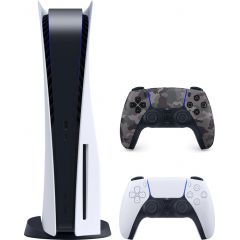 Игровая консоль Sony PlayStation 5 (Disc), 825GB, White; Japanese Version, 1 x Gamepad White (Dualsense) + 1 Gamepad Grey Camo (Dualsense)