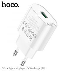 USB-зарядное устройство HOCO C109A Fighter Single port / 1 x USB / up to PD20W / up to QC3.0 / White