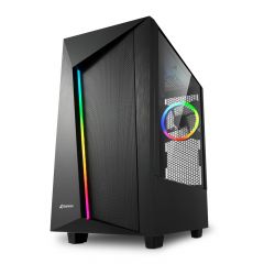 Корпус Sharkoon REV 100 / w/oPSU / Side panel / 2x120mm A-RGB LED / ATX / Black