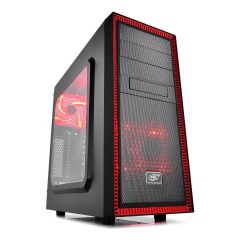 Carcasa DEEPCOOL TESSERACT SW-RD / w/oPSU / side panel / 2x 120mm Red LED fan / ATX / Black/Red