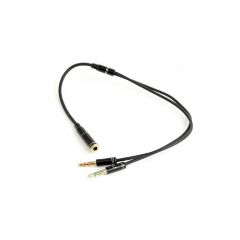 Audio cable 3.5mm - 0.2 m - Cablexpert CCA-418M, 3.5mm 4-pin socket to 2 x 3.5 mm stereo plug adapter cable, allows connecting 4-pin plug headset to a PC computer, metal connectors, Black