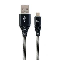 Cable USB2.0/Micro-USB Premium cotton braided - 2m - Cablexpert CC-USB2B-AMmBM-2M-BW, Black/White, USB 2.0 A-plug to Micro-USB plug, blister