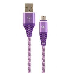 Cable USB2.0/Micro-USB Premium cotton braided - 2m - Cablexpert CC-USB2B-AMmBM-2M-PW, Purple/White, USB 2.0 A-plug to Micro-USB plug, blister
