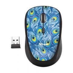 Trust Yvi Peacock Wireless Mouse, 8m 2.4GHz, Micro receiver, 800-1600 dpi, 4 button, Rubber sides for comfort and grip, USB