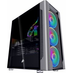 Корпус 1STPLAYER DX / no PSU / Side-Window / 4x140mm / EATX / Silver